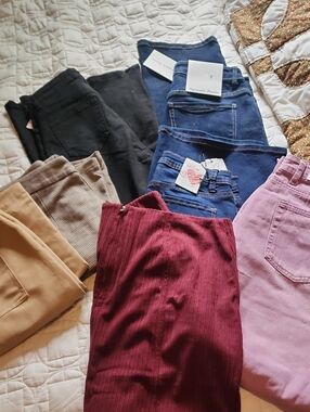 Assorted Women's Pants Bundle with Burgundy Corduroy & Pastel Pink Jeans